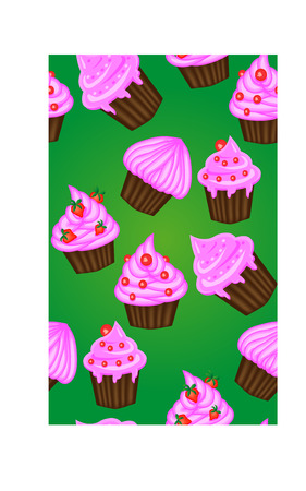 Seamless pattern of appetizing cupcakes with pink creamのイラスト素材