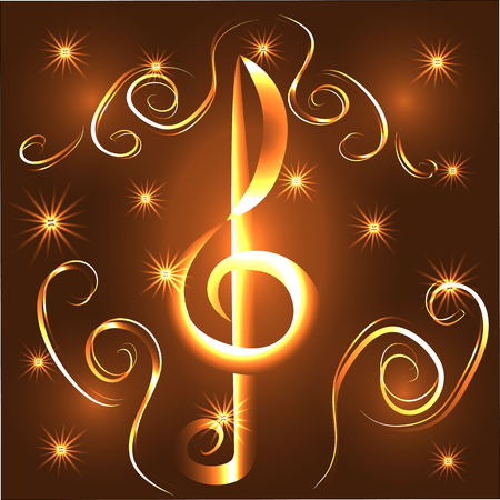 Elegant luminous contour of the treble clef on a dark background, neon-effect, music, musical noteのイラスト素材