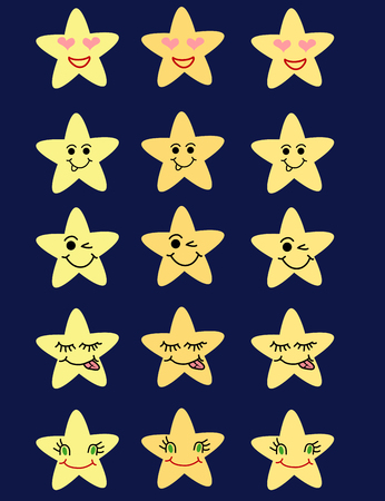 Collection of stars with different happiness emotion in cartoon illustration.のイラスト素材