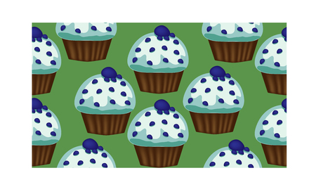 Seamless pattern of appetizing cupcakes with blue cream