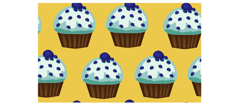 Seamless pattern of appetizing cupcakes with blue cream