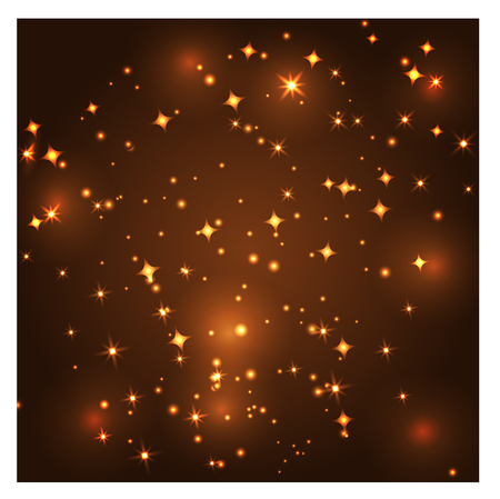 Placer of golden stars on a brown dark background, night sky, space, romance, radianceのイラスト素材