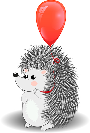 Hedgehog in cartoon style holding a red balloon.のイラスト素材