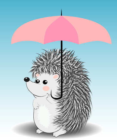 Little cute cartoon hedgehog with an umbrella.のイラスト素材