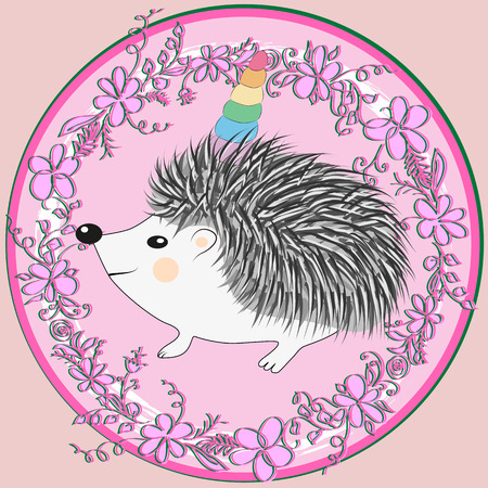 A cute cartoon hedgehog with a unicorn horn. Concept everyone can be a unicornのイラスト素材