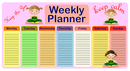 weekly planner, organizer for students cartoon illustrationのイラスト素材