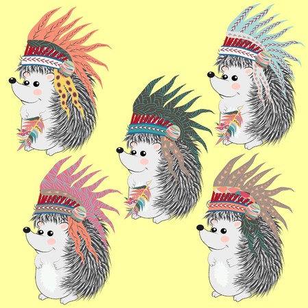 cute and funny Indian animal. A stylized illustration of an Indian hedgehog with feathersのイラスト素材
