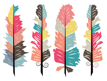 Tribal feathers in Boho style, set against a white backgroundのイラスト素材