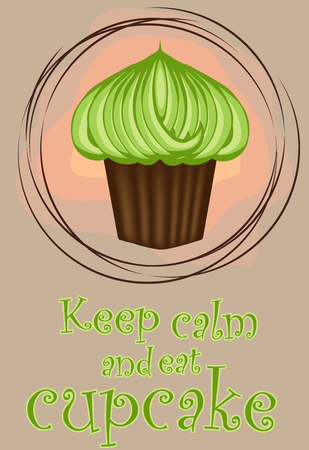 Keep calm and eat cupcakes.Different tasty desserts with berries, cream and sweet decorのイラスト素材