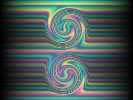 Black background with colored, iridescent twisted lines, neon effekt, glow. Neon modern stripes on a black background.のイラスト素材