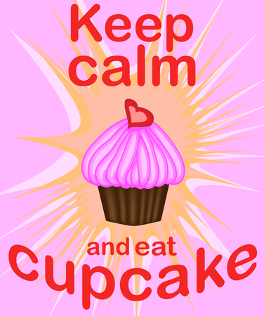 Keep calm and eat cupcakes.Different tasty desserts with berries, cream and sweet decorのイラスト素材