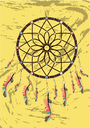 magic symbol Dreamcatcher with gemstones and feathers.のイラスト素材