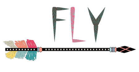 Motivational poster in the Boho style fly. Arrow and Lettering. Hand Drawn black elementsのイラスト素材