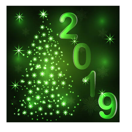 Christmas tree. Neon lights swirl. Decoration glowing line for xmas card, banner.のイラスト素材