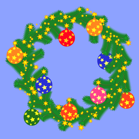 Christmas Wreath with ribbons, balls and bow isolatedのイラスト素材