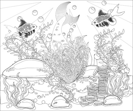 Coloring book for children: little mermaid and sea worldのイラスト素材