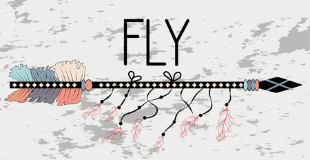 Motivational poster in the Boho style fly. Arrow and Lettering. Hand Drawn black elementsのイラスト素材