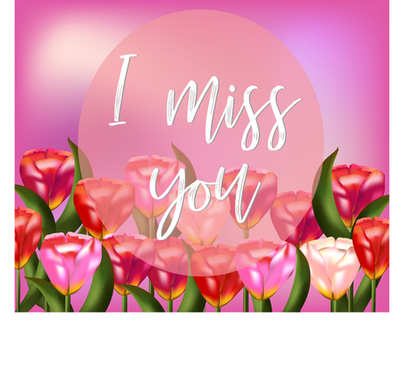 Pink floral background with tulips and inscriptionのイラスト素材