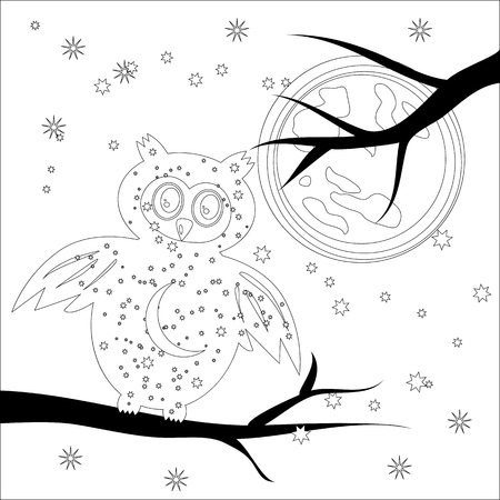 Coloring book for adult and older children. Coloring page with cute owl and floral frame.のイラスト素材