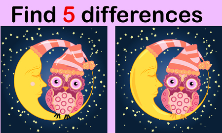 Cartoon Illustration of Find the Differences Educational Activity Game for Children with Owlsのイラスト素材