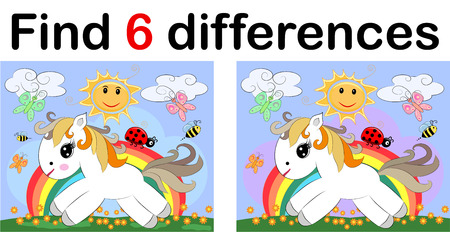 Find differences, education game for children. Fairy ponies and rainbowのイラスト素材