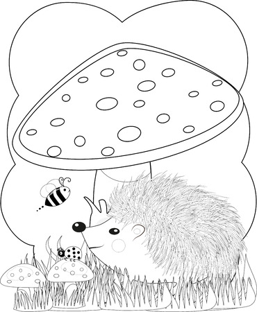 illustration zentangl. Doodle hedgehog Coloring page Anti stress for adults. Black and white.のイラスト素材