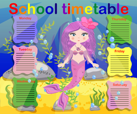 School timetable template for poster, note, book, memorypad with mermaid theme illustrationのイラスト素材