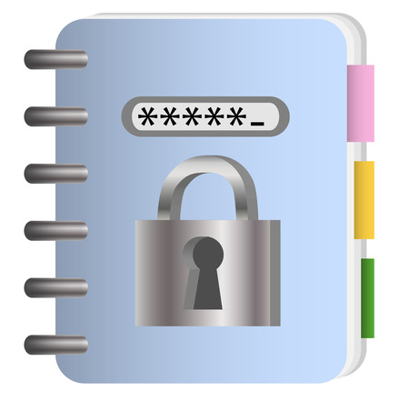 The concept of data protection. Notepad with metal chain and lock, passwordのイラスト素材