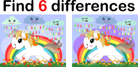 Find differences, education game for children. Fairy ponies and rainbowのイラスト素材