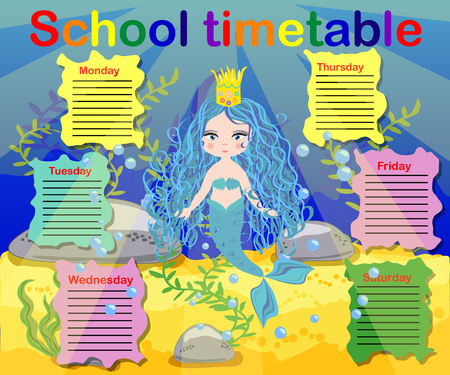 School timetable template for poster, note, book, memorypad with mermaid theme illustrationのイラスト素材
