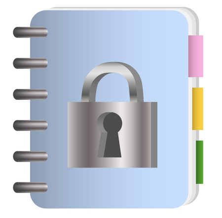 The concept of data protection. Notepad with metal chain and lock, passwordのイラスト素材