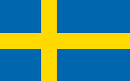Flag of Sweden. Realistic waving flag of Kingdom of Sweden. Fabric textured flowing flag of Sweden.のイラスト素材