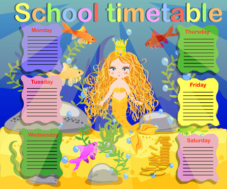 School timetable template for poster, note, book, memorypad with mermaid theme illustrationのイラスト素材