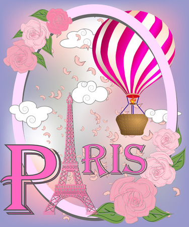 Romantic background with Eiffel Tower and pink rosesのイラスト素材