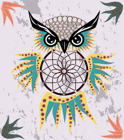 dream catcher with owl. boho style. totem animal.のイラスト素材