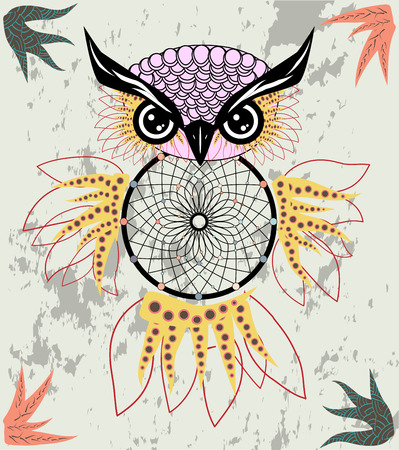Indian decorative Dream Catcher owl in graphic style.のイラスト素材