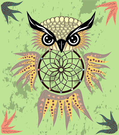 dream catcher with owl. boho style. totem animal.のイラスト素材