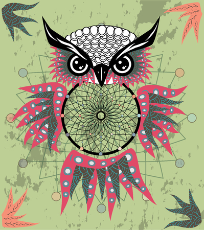 Indian decorative Dream Catcher owl in graphic style.のイラスト素材