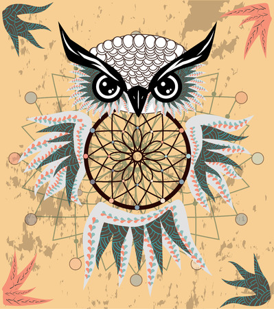 dream catcher with owl. boho style. totem animal.のイラスト素材