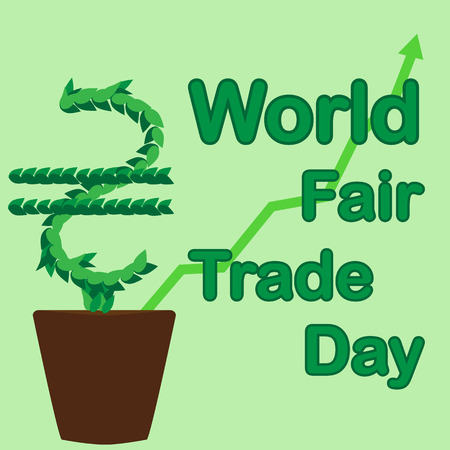 World Fair Trade Day. The money tree grows in a flowerpot. May. illustration.のイラスト素材
