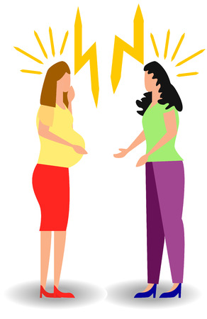 quarrel with a pregnant woman. Aggressive people yell at each other. design graphics in a flat stylish styleのイラスト素材