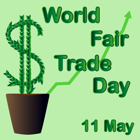 World Fair Trade Day. The money tree grows in a flowerpot. May 1. illustration.のイラスト素材
