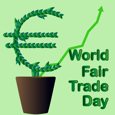 World Fair Trade Day. The money tree grows in a flowerpot. May. illustration.のイラスト素材
