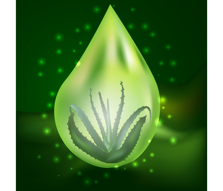 Aloe vera cream and spray with splashing liquid through leaves on bokeh glitter backgroundのイラスト素材