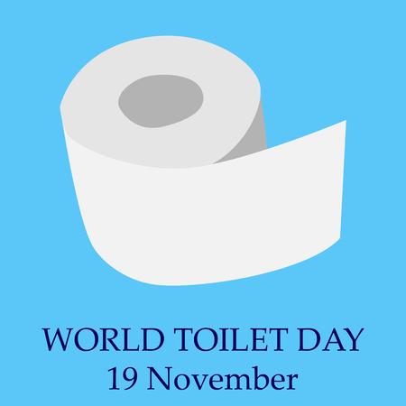 concept of world toilet day with inscription on tank. isolated on blue background. modern illustrationのイラスト素材
