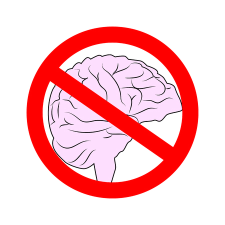 Stop thinking. It is forbidden to brain. Red prohibited sign.のイラスト素材