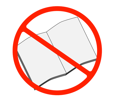 Dont read. Book sign icon. Open book symbol. Red prohibition sign. Stop symbol.のイラスト素材