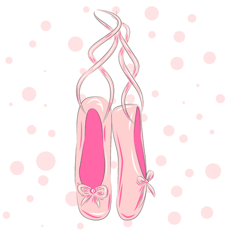 Illustration of a pair of well-worn ballet pointes shoesのイラスト素材