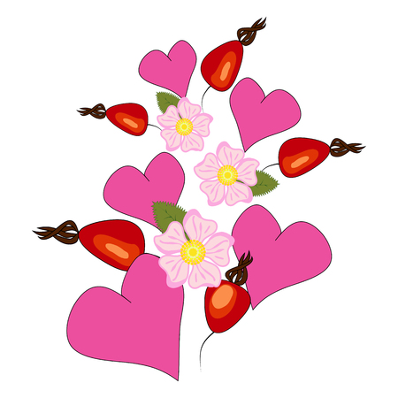 Set of dog rose. Vintage botanical hand drawn illustration of briar flowers, buds, berries and leavesのイラスト素材