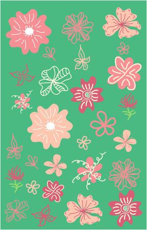 Leaves, flovers, bushes and hedges set. Hand drawn floral elements. Cartoon botanical illustration.のイラスト素材